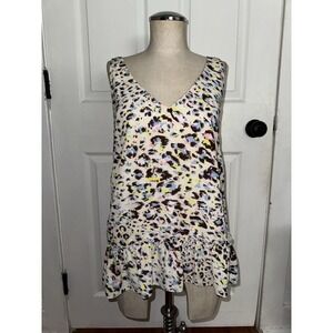 Amanda Uprichard Bloom Peplum Tunic Top Women's Size S Sleeveless Pastel Leopard